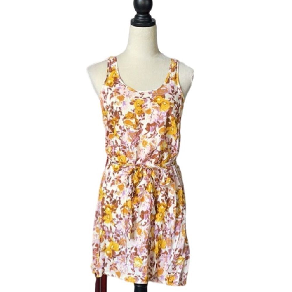 Divided by H&M Floral Dress w/Scoop Neck & Tie Around Waist (Size: 4)